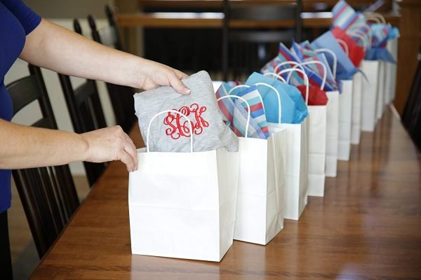 T shirt paper bags T-Shirt Paper Bags 8" x 4" x 10" -White Paper Shopping Bag with Handles