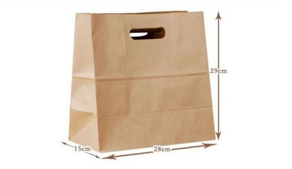 brown kraft paper food packaging4 Take Away Paper Bags 11x6x11 Inches - 80GSM