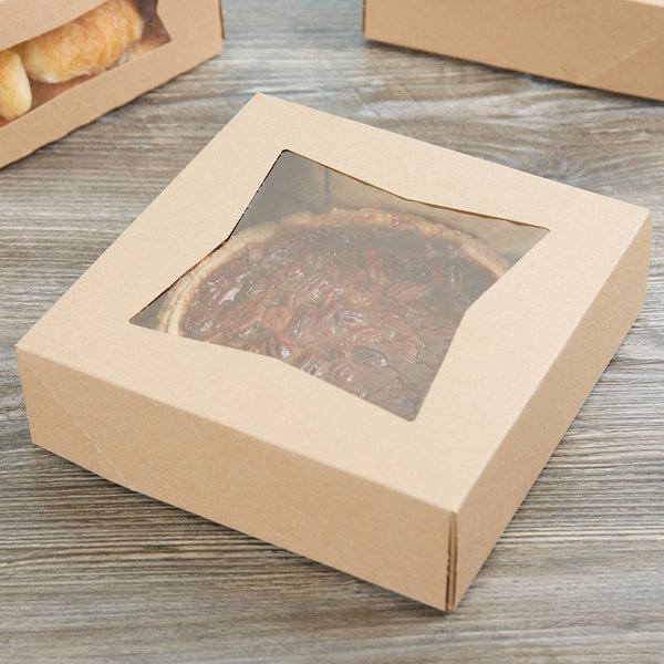 1220746 Cake Box - 9" x 9" x 2 1/2" Kraft Auto-Popup Window Pie / Bakery Box