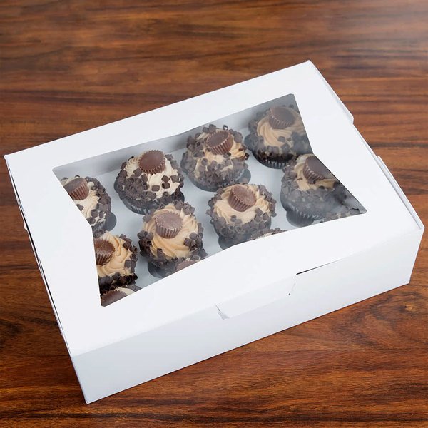 1258722 Muffin Box - 14" x 10" x 4" White Window Cupcake / Muffin Box
