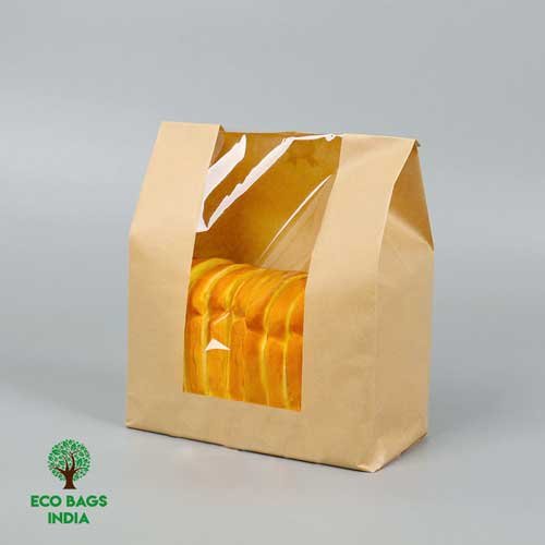 Brown Bread paper bags window Plain Bread Paper Bag With Window 5x2x10 Inches