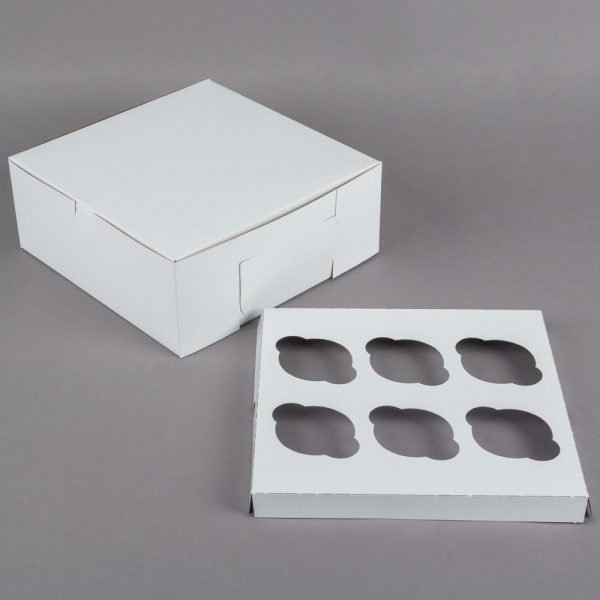 Cupcake 1716689 6 Cupcake 10" x 10" x 4" White Cupcake / Muffin Box with 6 Slot Insert