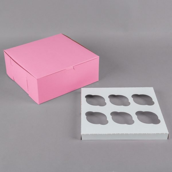 Cupcake 1719569 Economy 6 Cupcake 10" x 10" x 4" Pink Cupcake / Muffin Box with 6 Slot Insert