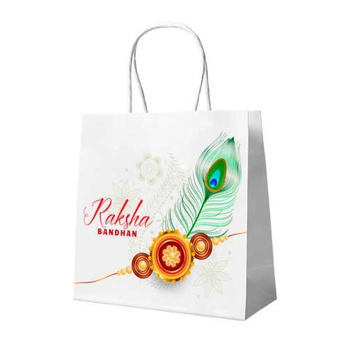Raksha Bandhan 1 White Rakshabandhan Gift Paper Bags | 8x4x10 IN