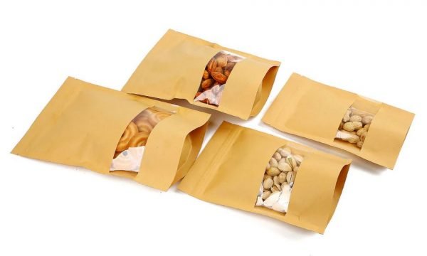 Standup Pouch Stack 2 Kraft Paper Ziplock Bag With Window Stand Up Resealable Grip Self Sealing Pouches - 50GM